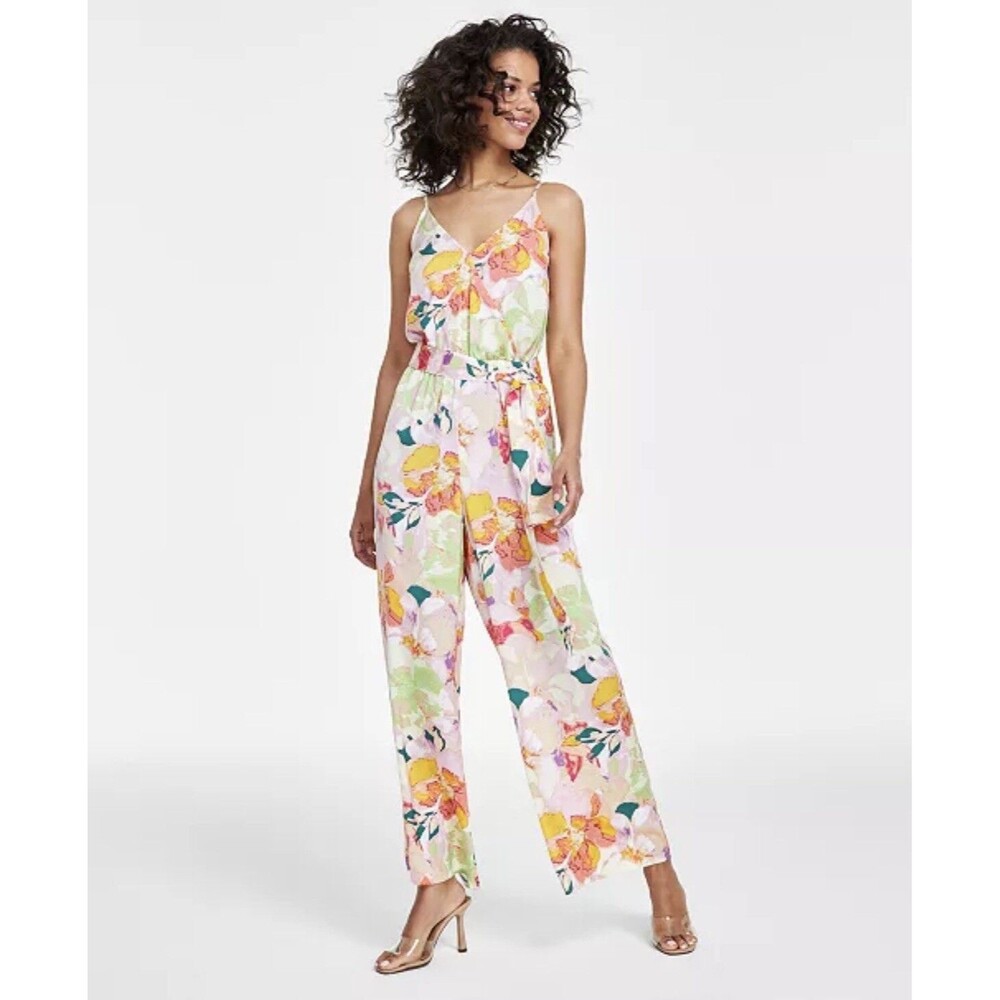 Bar III Women's Spring Floral Sleeveless Self-Tie Jumpsuit Sz‎ XS Wedding Guest